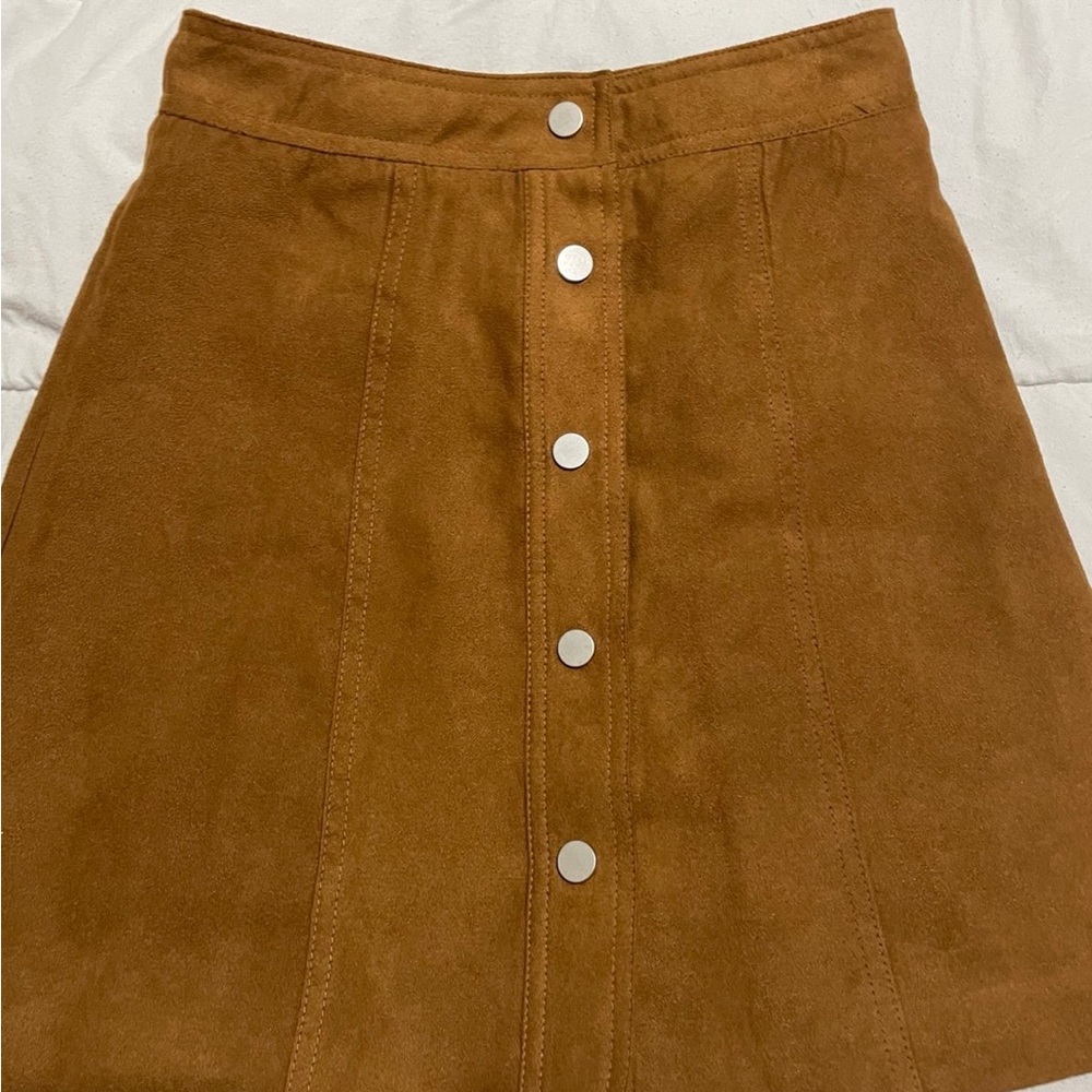 Divided Tan Button-Front Mini Skirt